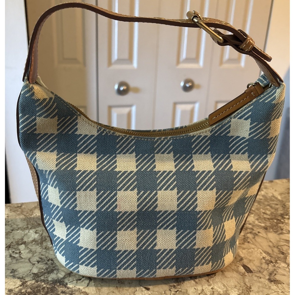 Vintage Y2K DOONEY & BOURKE Houndstooth Checkered Blue White Hobo Bag Purse VGUC - Picture 6 of 16